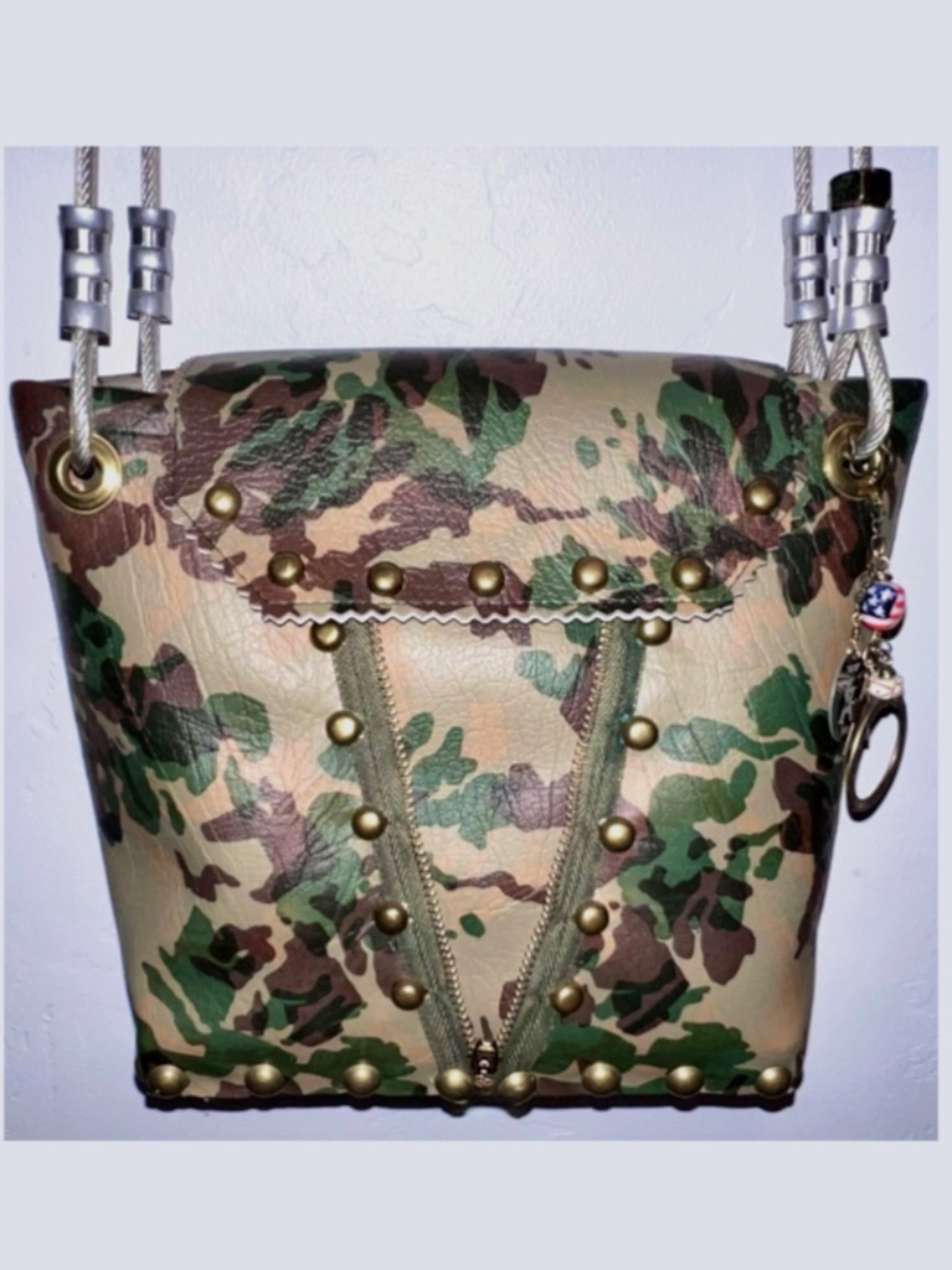 Tomboy Totes Camo Studded Flap Tote Bag New Without Tags One of a Kind Handmade